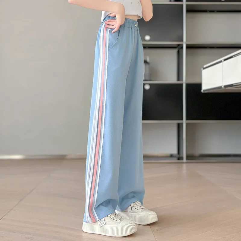 Summer Ice Silk Cotton Jeans Girls Soft High Waist Wide Leg Pants Kids Thin Loose Casual Trousers Ankle Length Cool Denim PantsT250318