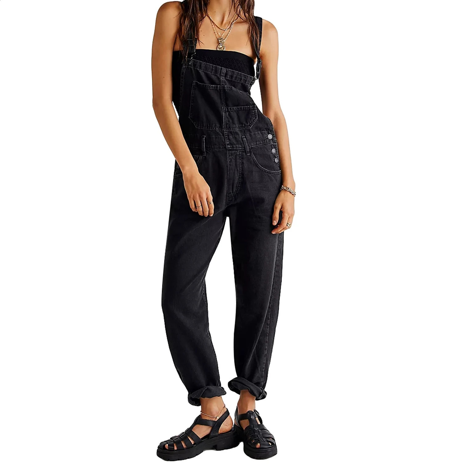 Blue Denim Overalls Jumpsuit Rompers Women Belted Hole Hollow Out E-girl Casual Work Pants Y2k Jeans Long Pants Streetwear 250319