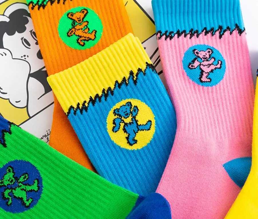 3 pairs/box fashionable mens and womens fashionable personality color dance bear competition youth SOCKS gift bag X250319