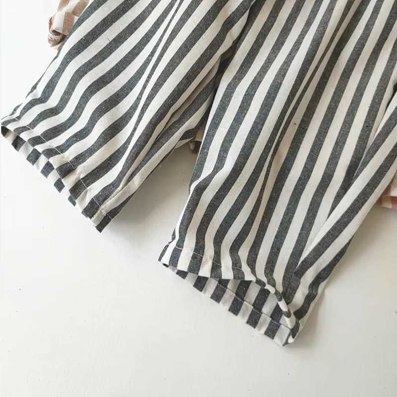 Retro Hemp Cotton Striped Boys Pants with A Casual and High-end Design Elastic Waist Girls Clothing Childrens PantsT250318