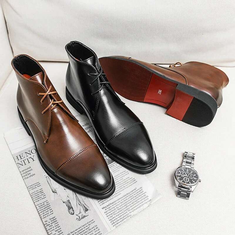 Red Sole Handmade Solid Color Lace Up Classic Business Ankle Boots for Men Fashion Mens Shoes