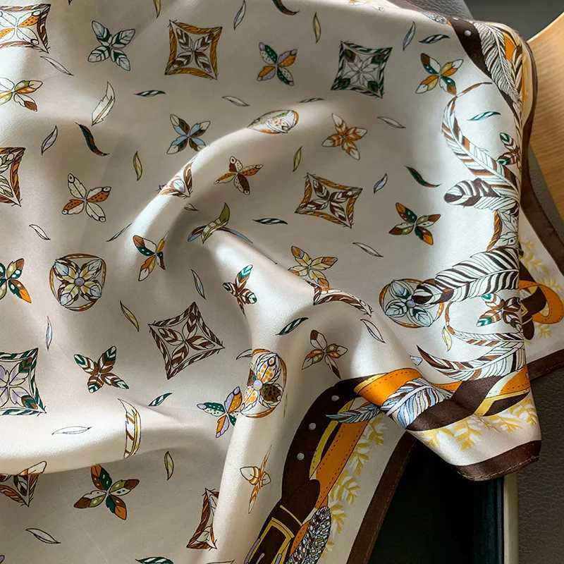 70cm silk textured square scarf with satin ribbon print scarf neck tie womens hair shawl bag Fem collar headscarf X250319