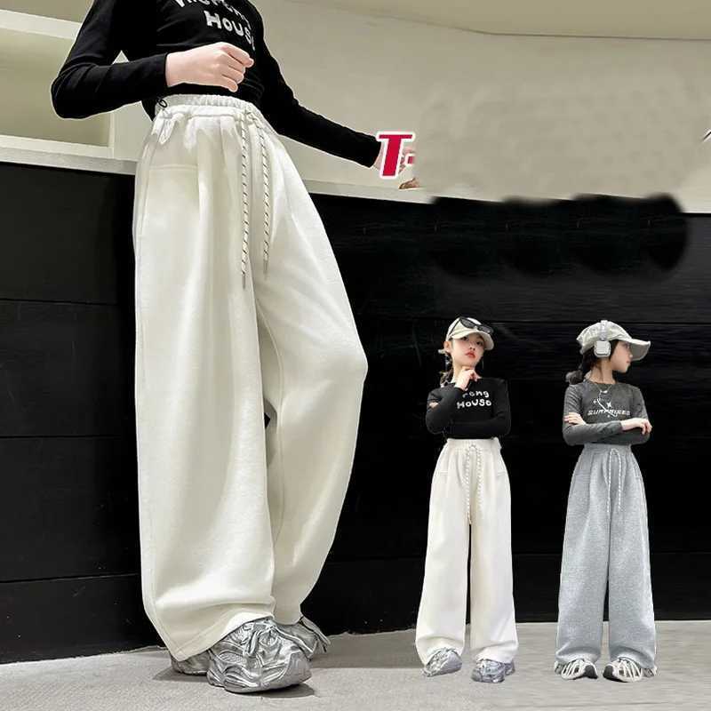 Teenage girls street style retro childrens casual hip-hop pop wide leg Trousers fashionable high waisted childrens new fashion sports pantsT250318