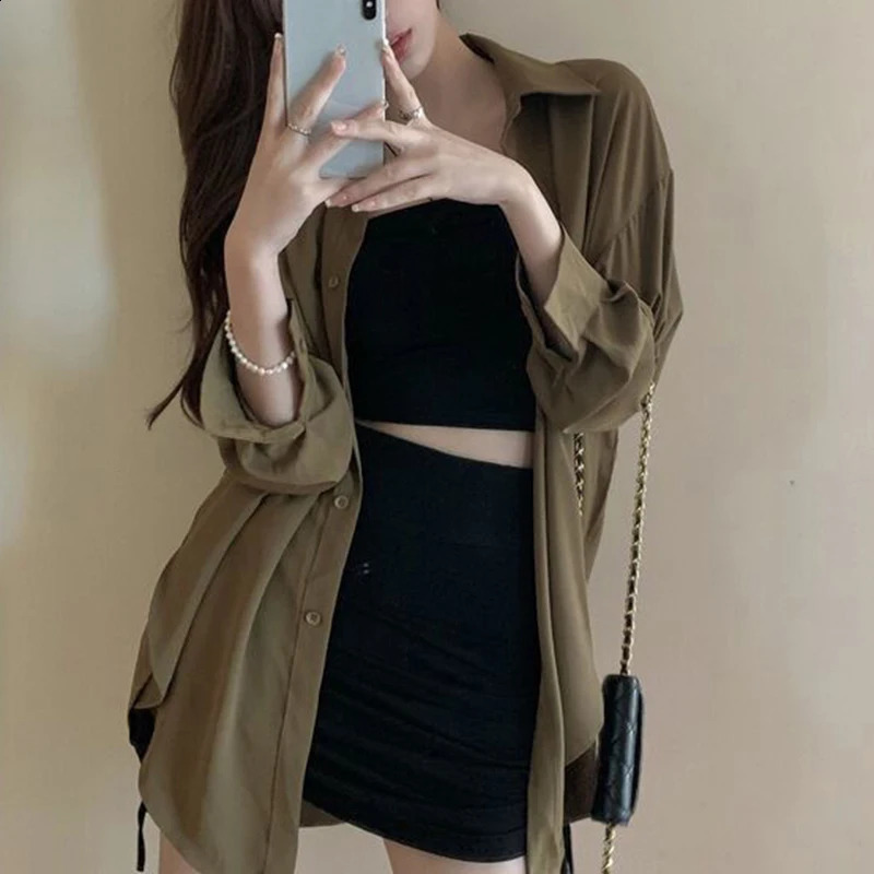 Collar long sleeved loose shirt and blouse top casual French single chest solid womens 250319