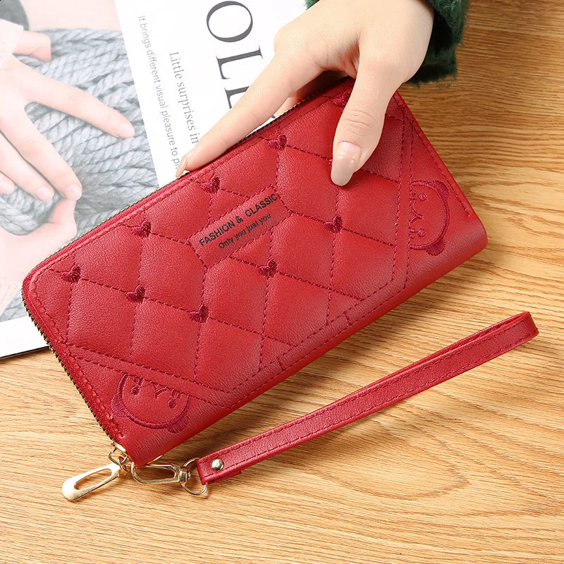 Womens long wallet Pu leather card holder large capacity buckle zipper coin wallet multi card organizer mobile phone bracelet handbag 250318