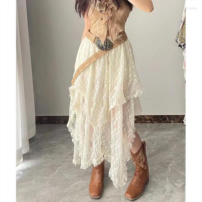Skirts Women Y2k Spring Summer 2025 In Korean Fashion Harajuku Long Maxi Skirt Woman Clothing Vintage Lace Womens