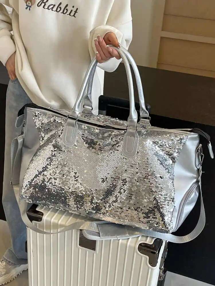 2025 New Fashion Glitter Travel Handbag Designer Women's New Large Capacity Multi functional Yoga Fitness Underarm Fashion Bag