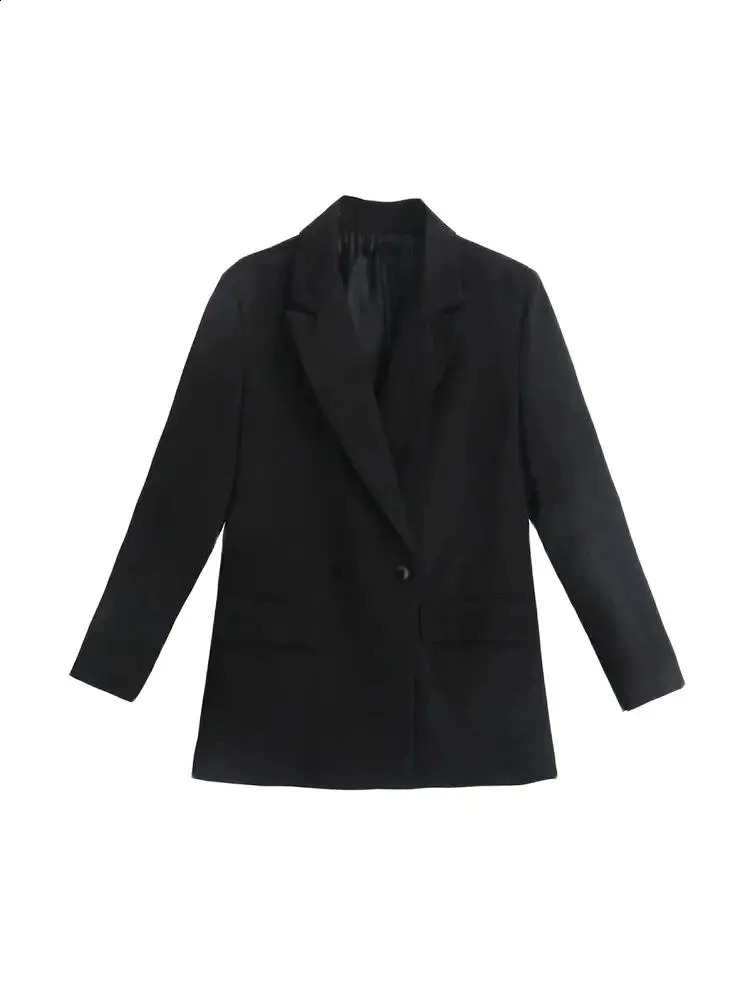 TRZA Womens Fashion Double Chest Loose Coat Retro Long Sleeve Pocket Vest 250317