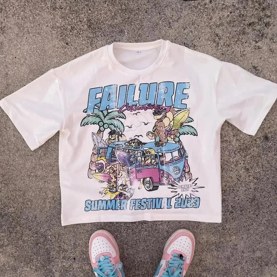 Harajuku Print Oversized Graphic T Shirt Gothic Cotton Shirts Couples American Streetwear Y2k Top Goth Grunge Women Clothes 250318