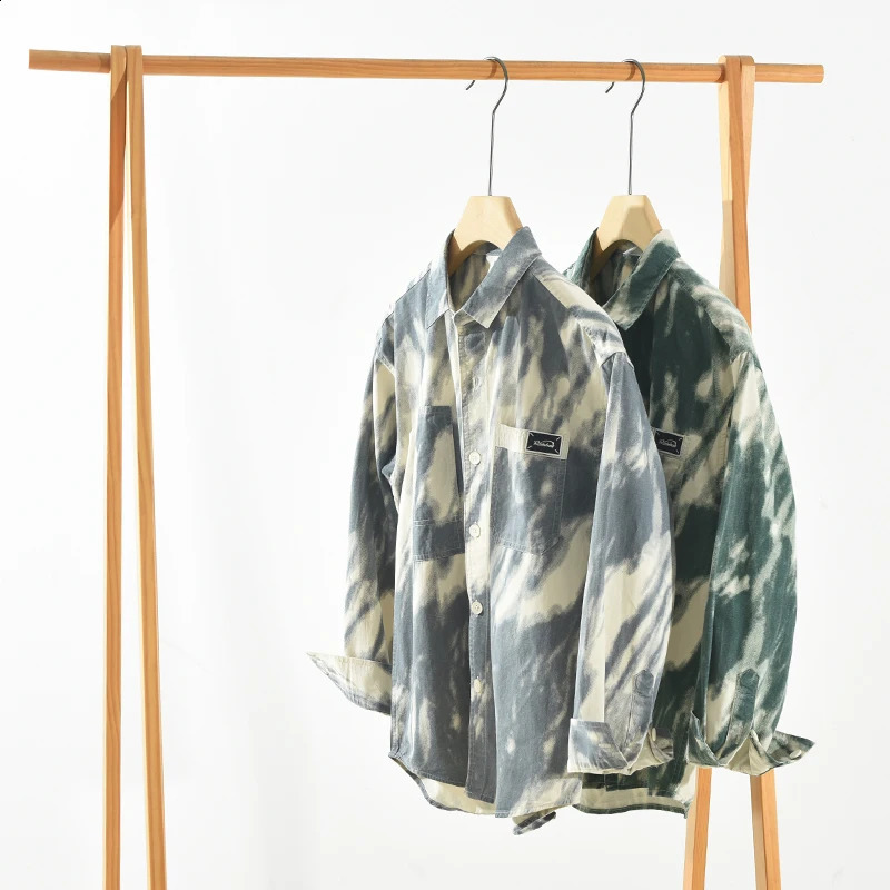 Fashion Tie-dye Print Shirt for Men Pure Cotton Long Sleeve Shirts Clothing Men Dress Shirt 250317