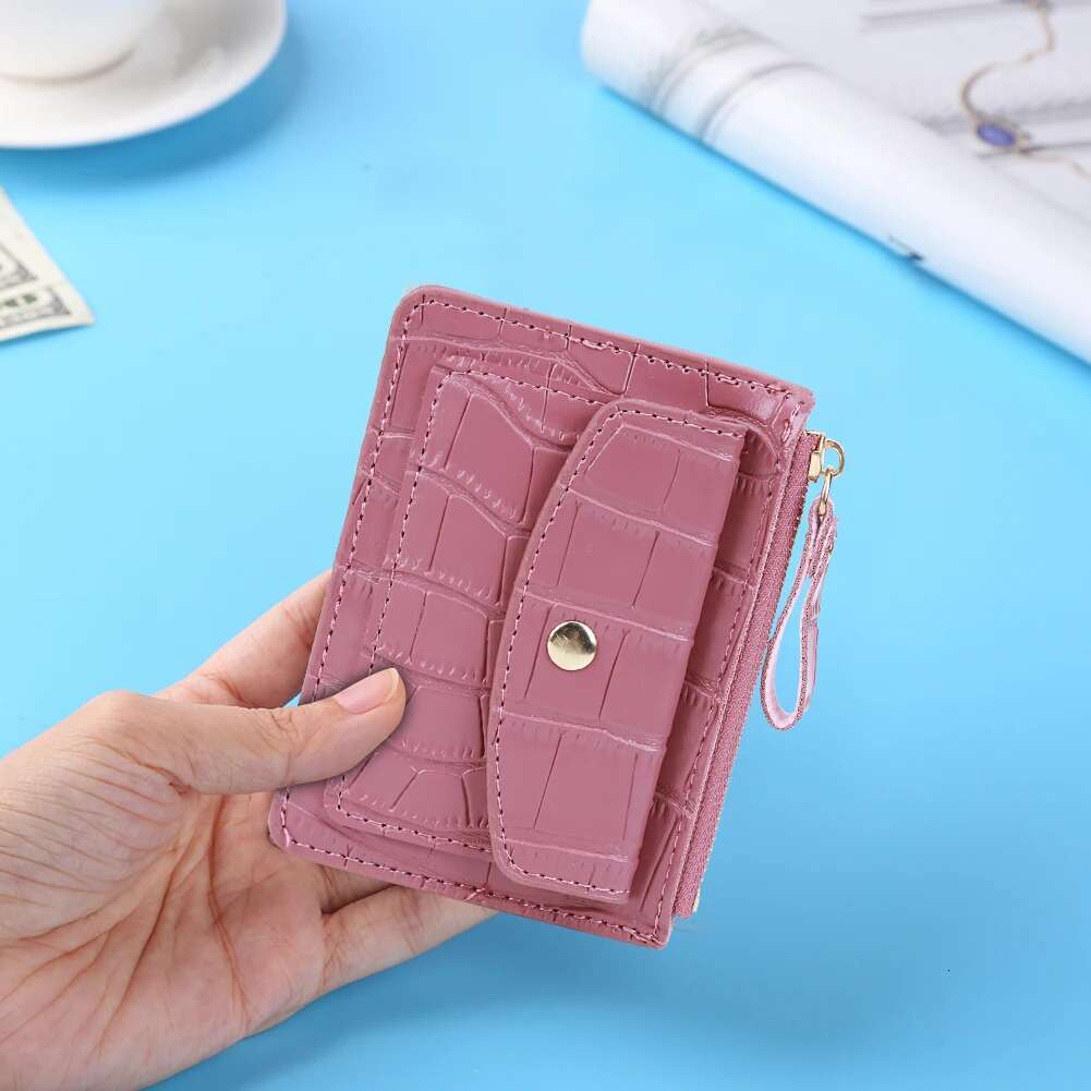 Fashion Women Simple Wallet PU Leather Multi-Slot Zipper Keychain Small Card Bag