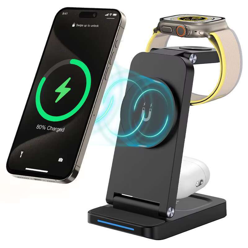 Factory Wholesale 15W 3 in 1 Phone for Apple Watch Earphone Fast Wireless Charger