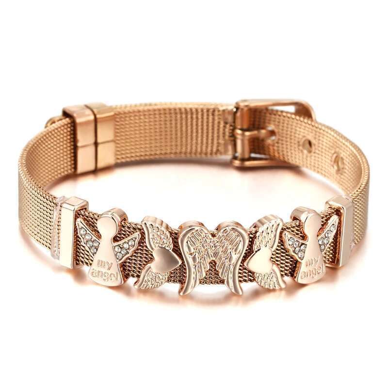 10mm Feather Fairy Beads Charm Bracelets DIY Stainless Steel Mesh Belt Bracelet Pulseras Mujer For Women Men Boy Jewelry Gift