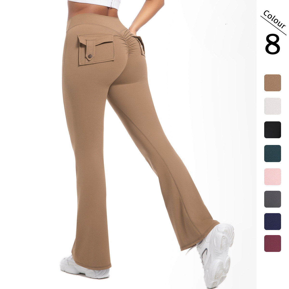 tracksuit New button peach high waisted tight fitness, wide leg micro bell bottom for women, yoga pants leggings