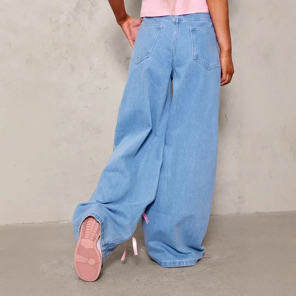 High waisted wide leg denim jeans for womens street style loose fitting bow tie pants from mainland China clothing 250319