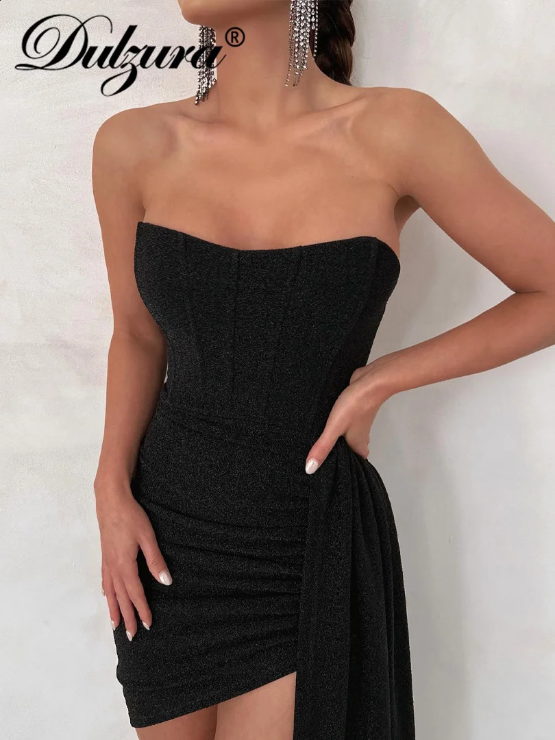 Dulzura Bling Glitter Sexy Y2K Clothes Sleeveless Backless Corset Ruched Bodycon Mini Dress For Women Club Party Elegant Outfits 250319