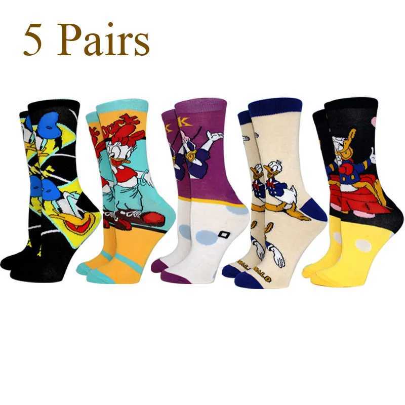 5 pairs of novel cartoon womens socks Kawaii cute duck pattern colorful round neck mens socks Happy and interesting novel socks size 36-43 X250319