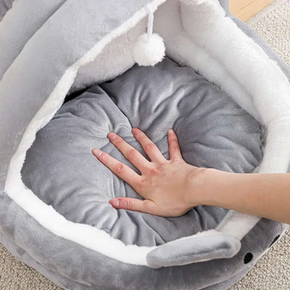 Cat Plush Supplies Cute Nest Cartoon Dog Mat Household Seasonal Semi Closed Pet Bed - view 5