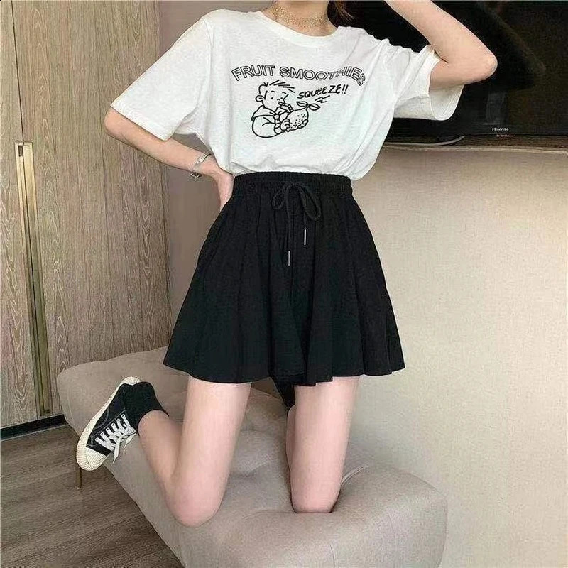 MEXZT 5Xl Summer Shorts Skirts Women Elastic High Waist Casual Wide Leg Shorts Korean A Line Loose Mini Skirt Black Short Pants 250319