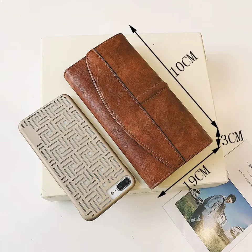 Vintage Trifold Wallet Womens Long PU Leather Wallet Womens Clutch Wallet Buckle Womens Mobile Phone Bag Womens Card Bag Womens High Quality 250317