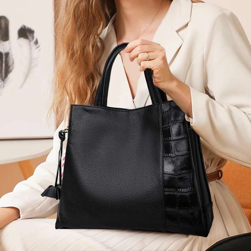 Aidrani New High-Capacity Women's Handbag, With Crocodile Patterned Solid Color Bag, Made Of Cowhide Material,