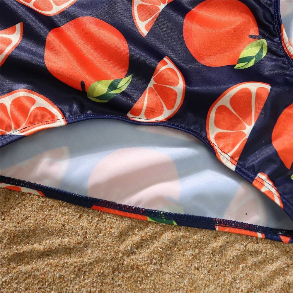 NASHAKAITE Family Swimsuit Mother Daughter Matching Swimwear For Family Set Orange Printed Mommy and me swimsuit bikini women 250319