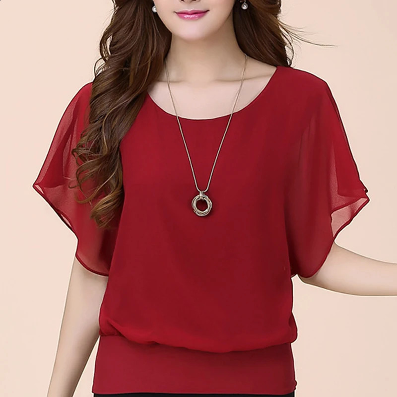 Clothes Solid Full Match Elegant Office Womens Trend Shirt and Casual French Chiffon Plus Bat Sleeve Crop Top 250319