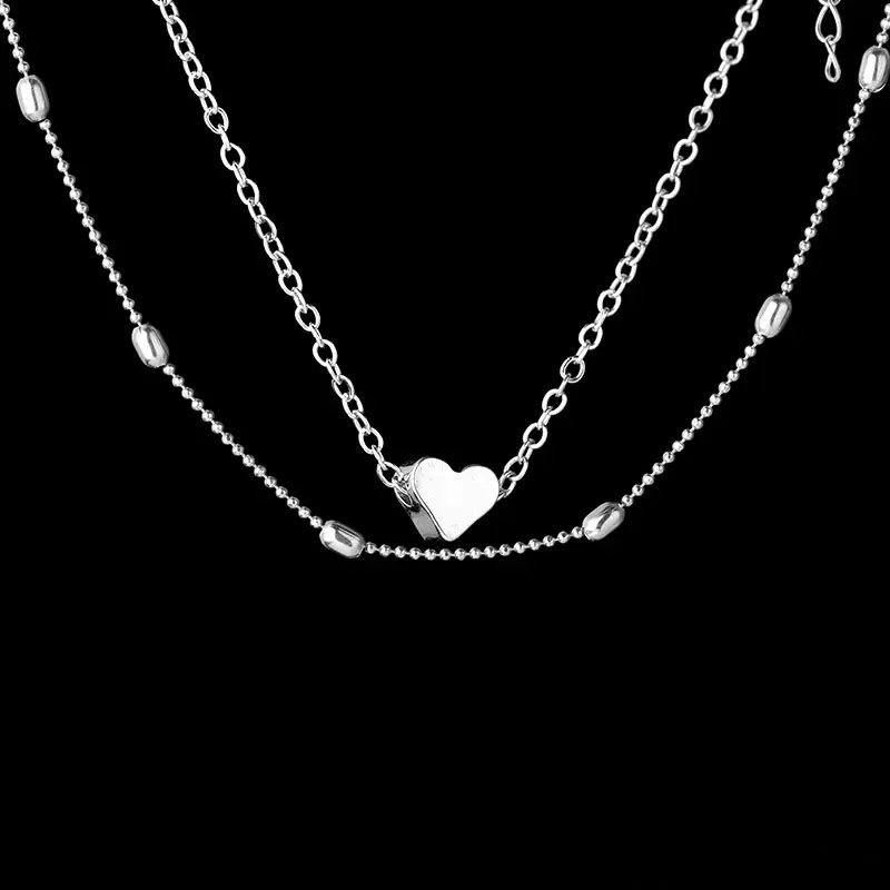 Trendy Love Heart Pendent Necklace Double Layer Charm Necklaces for Women 18K Gold Silver Plated Choker Necklace Bride Wedding Jewelry Nice Gift