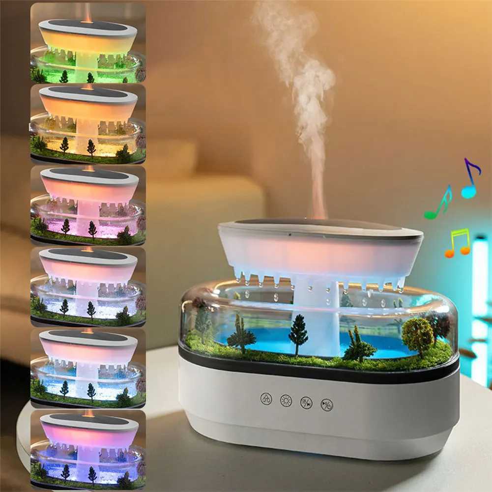 Rain Cloud Air Humidifier Water Drip Micro Landscape Essential Oil Diffuser with 7 Night Light Cool Mist Humidifier for BedroomC250318