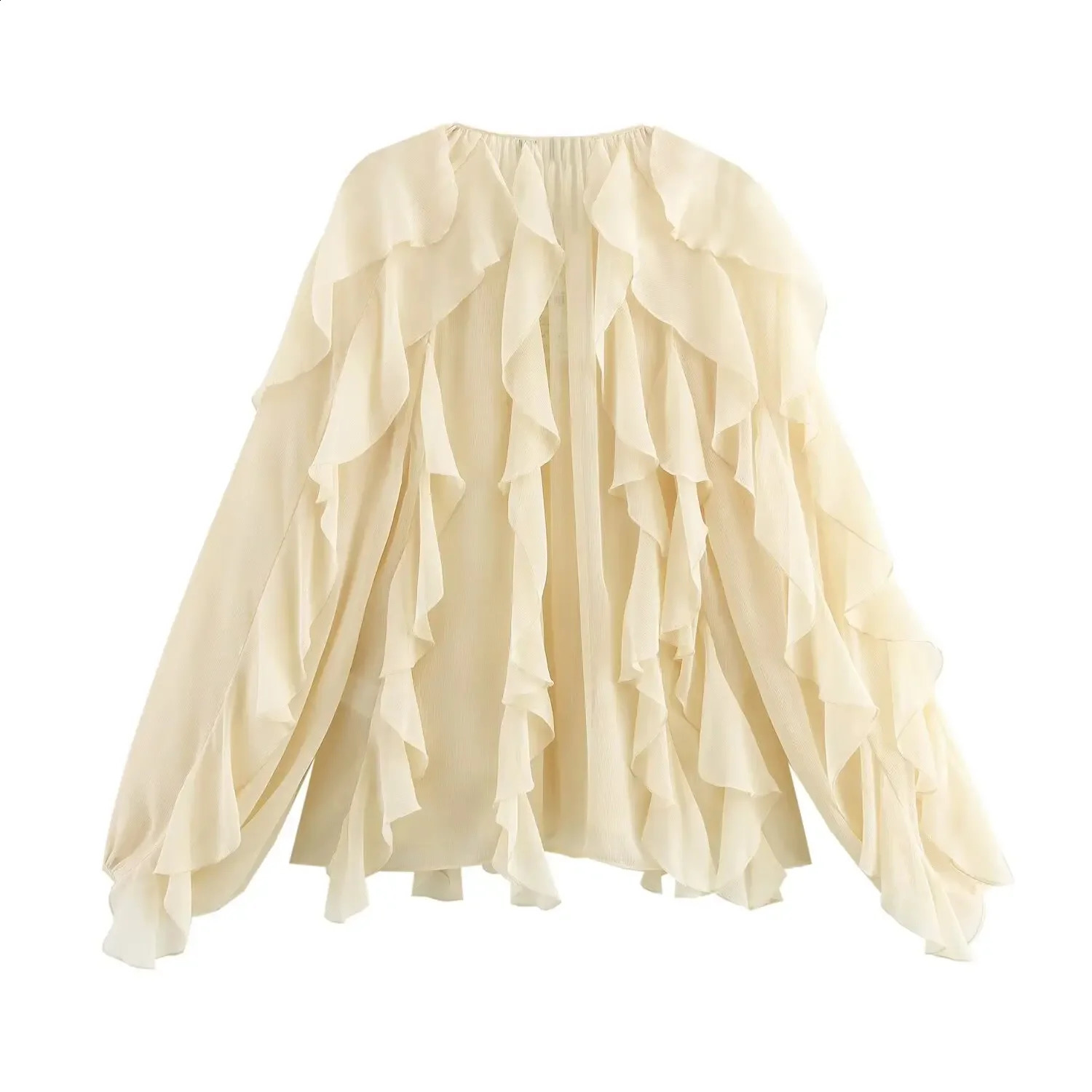 Trafshe casual pleated shirt womens loose lace top hollow Vneck Spring Blouses dress 4786063 250312