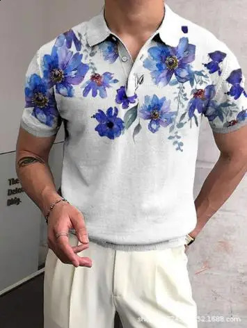 Beautiful Flowers 3D Printed Summer Mens Button Down Collar Polo Shirts Casual Tops Oversized Short Sleeve Trend Men Clothing 250319