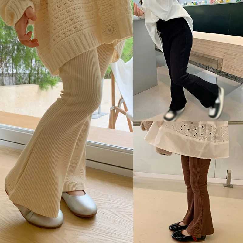 2024 Fashion Childrens Girls Ribbon Flash Pants Spring and Autumn Elastic Legs Ultra Thin Solid Color Trouser Casual Pants 3-8YT250318