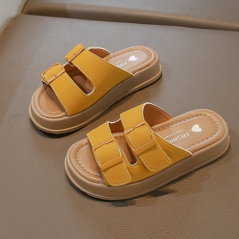 Girls slide platform suede buckle leisure beach summer childrens slide vacation trend anti slip slide comfortable childrens sandals 250318