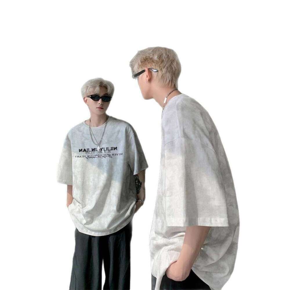 American tie dye short men in the summer of 2025, new style, cool and trendy brand, loose half sleeved T-shirt for teenagers