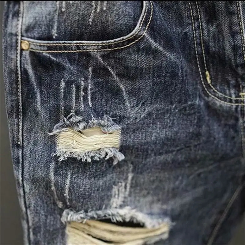Fashion Vintage Korean Mens Summer Denim Shorts with Distressed Holes Slim Fit ner y Clothing Men 250317