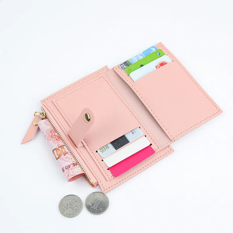 Womens wallet PU leather womens wallet mini buckle solid multi card holder coin short wallet small wallet zipper buckle 250318