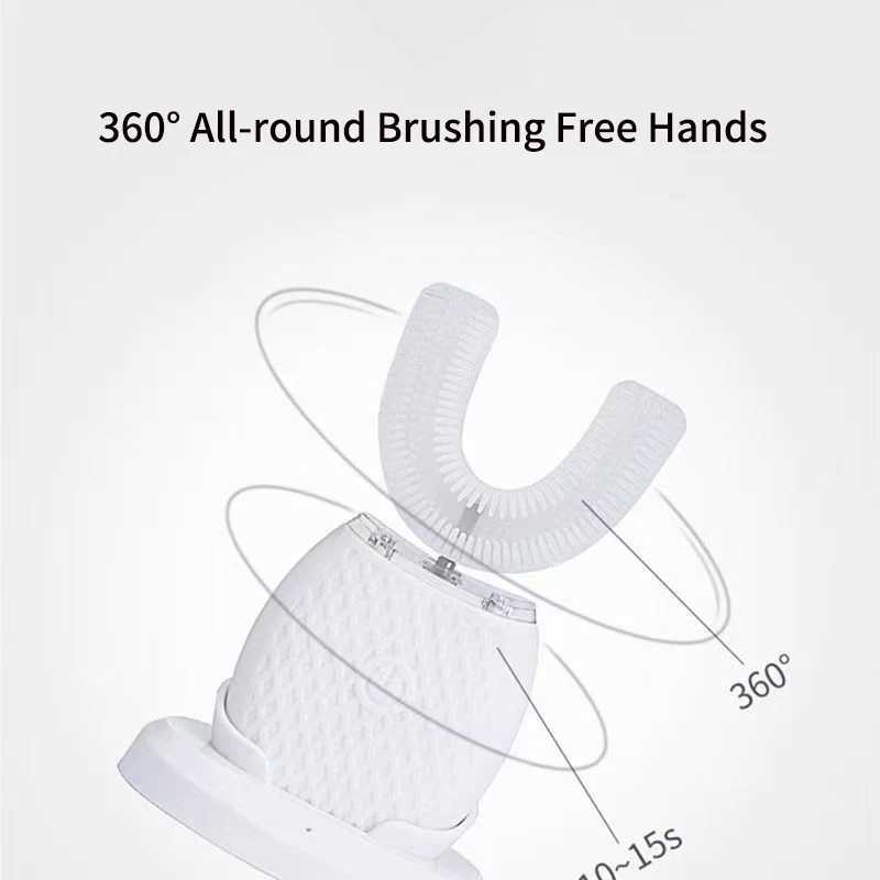 360 Degree U Type Automatic Electric Toothbrush Rechargeable forAdults Ultrasonic Sonic Tooth Brushes Blue Light IPX7Waterproof M250319