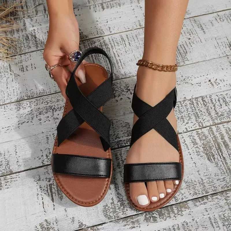 New Arrival Summer new womens flat Roman sandals with non slip rubber soles fashionable womens shoes T250318
