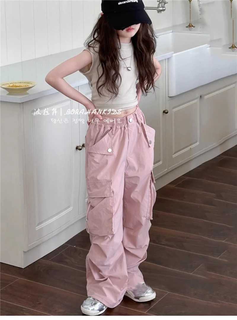 Girls Pants Spring Kids Hip Hop Pants Summer Childrens Streetwear Casual Trouser Autumn Fashion Youth Large Sports PantsT250318