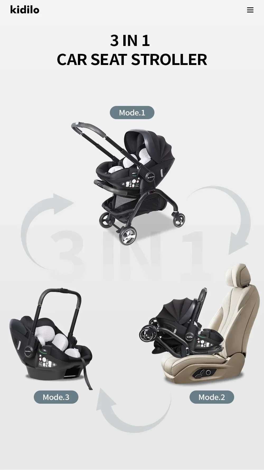 Kidilo 3-in-1 baby stroller baby safe seat newborn baby sleeping basket portable 5 color choices Suitable for ages 0-1 Z250319