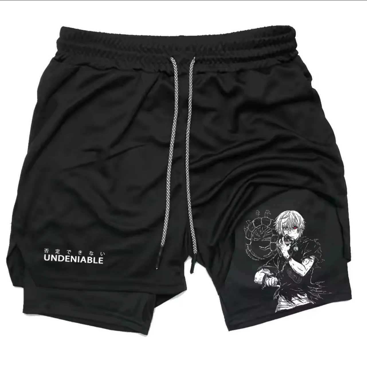 Mens breathable quick drying casual two-piece sports shorts with a casual double layered 2-in-1 fitness running shorts design W250319