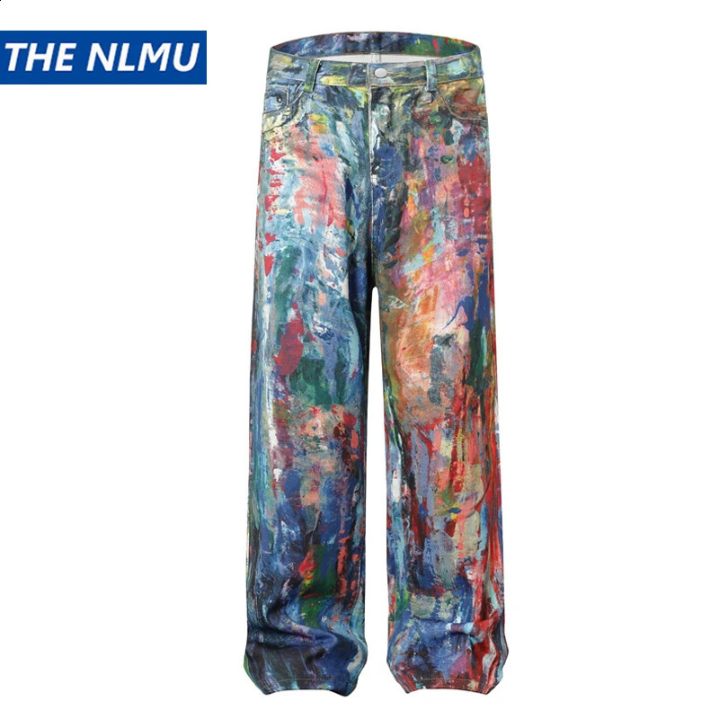 retro graffiti jeans mens streetwear hip-hop loose straight jeans Y2K bagged jeans Trouser clothing 250317