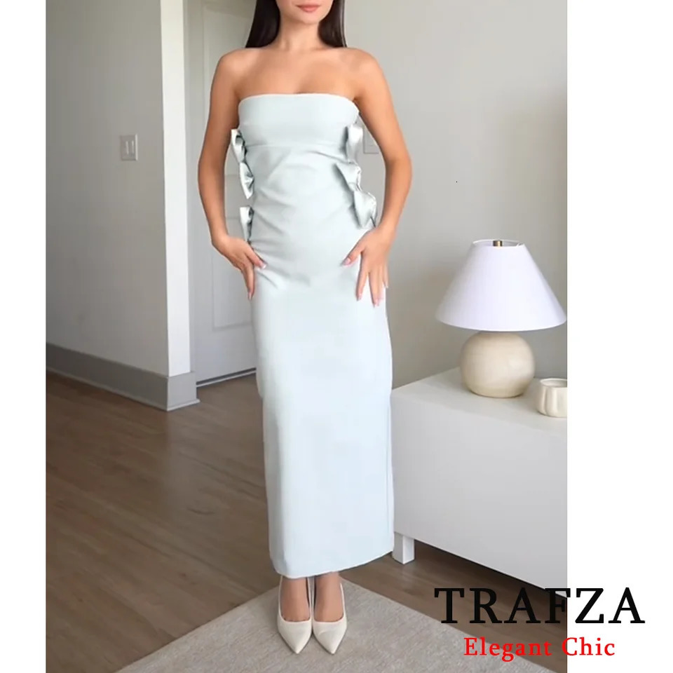 TRAFZA Fashion Bow length Womens Spring/Summer Sleeveless Beach Midi Dress Womens Ruffle Elegant Party Chic Dress 250314