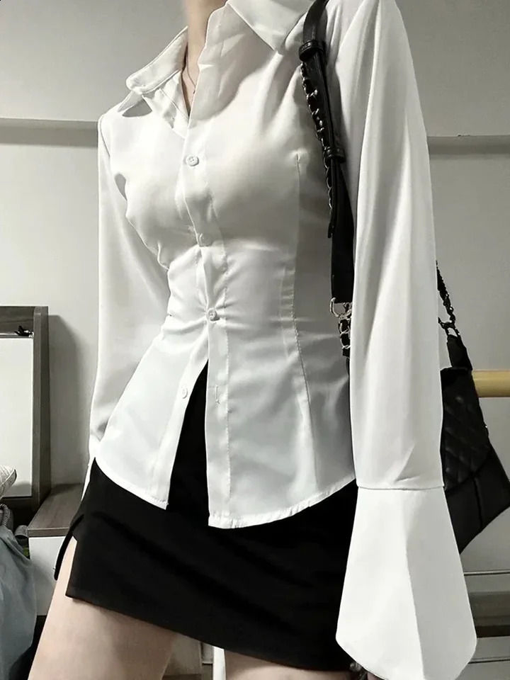 Sexy ultrathin lapel womens shirt solid single chest strap Tunic Female Blouses Spring Trend Lady 250319
