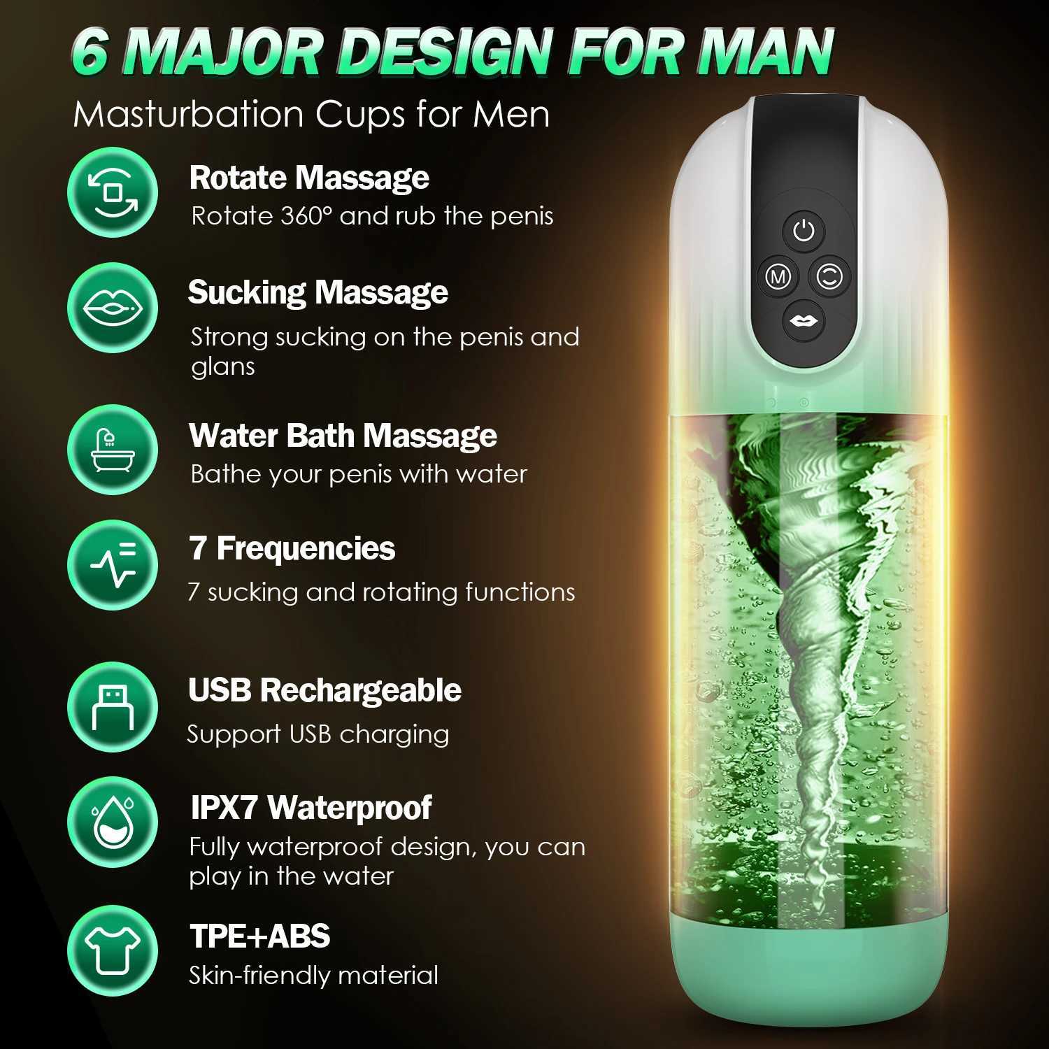 HESEKS 7 Rotating Water Absorption Hydrotherapy Automatic Male Masturbator Real Cat Adult Masturbation ToyXJ250319