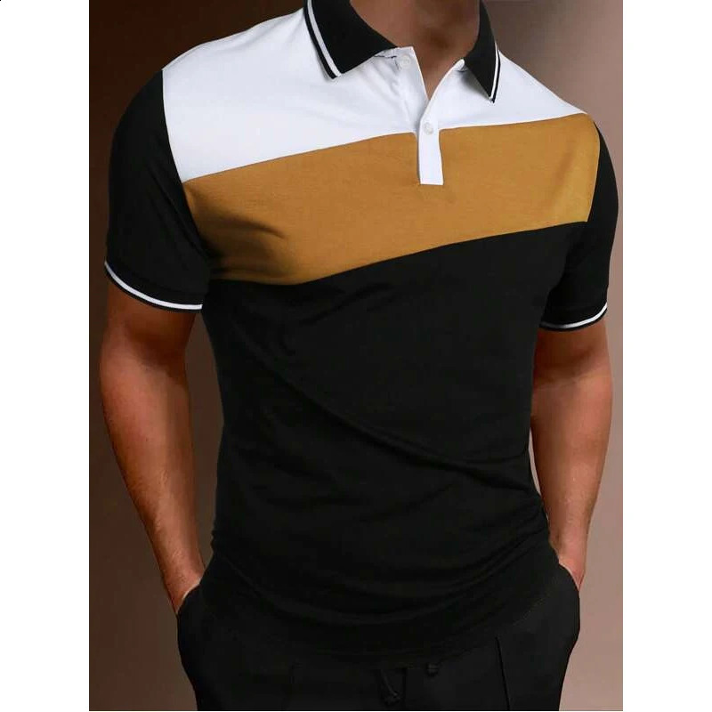 Men Summer Short Sleeve Spell Color Polo Shirt Men Slim Fit Sport Golf Polo Shirt . 250319