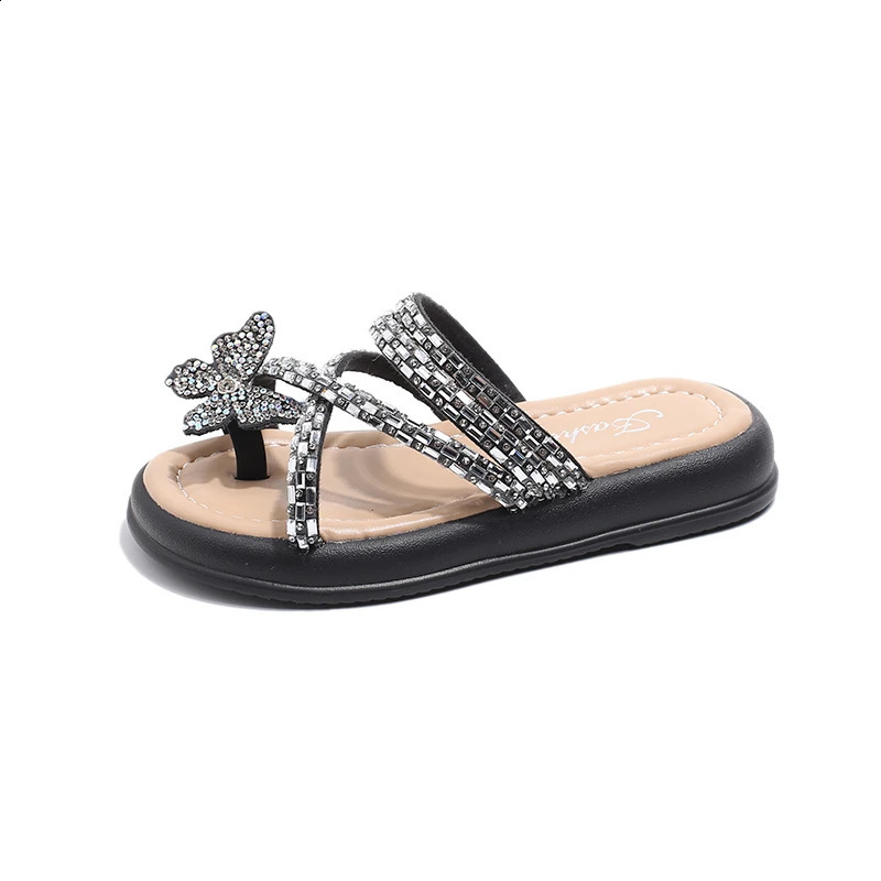 Girls elegant beach flat shoes childrens summer fashion sandals students outdoor butterfly slippers flip cover 250318
