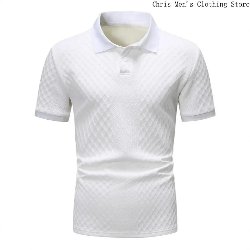 Mens golf jacquard lapel polo shirt solid color business mens polo shirt casual office mens clothing 250317