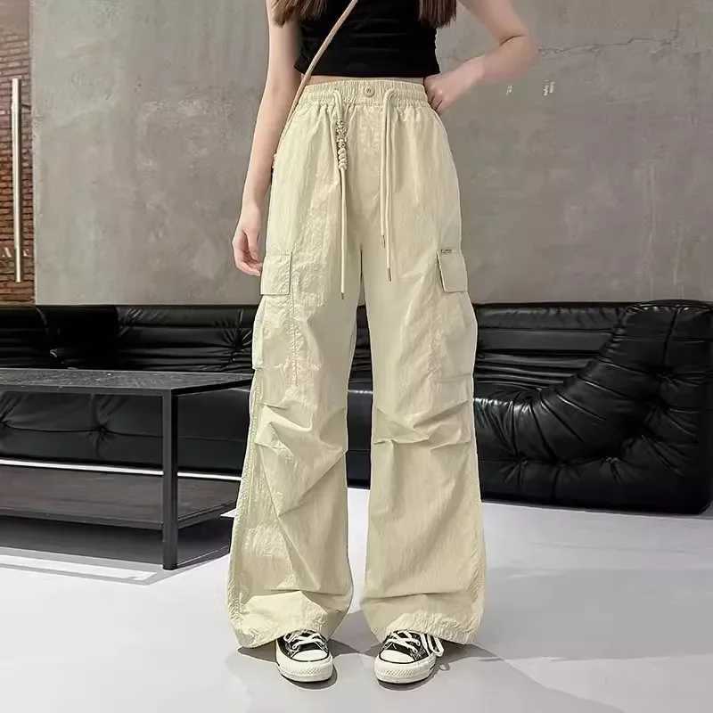 Girls Cargo Pants Summer Thin Loose-fit Wide-leg Long Pants New 2024 Trendy Junior High School Students CasualT250318