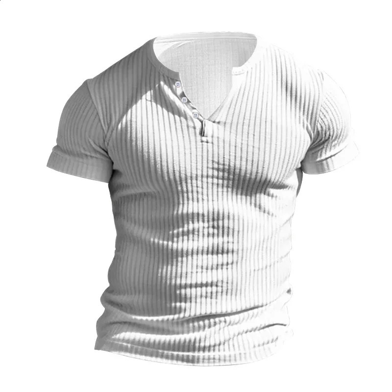 Fashion Europe and the United States solid color summer short-sleeved foreign trade Henry shirt casual knitted T-shirt 250319